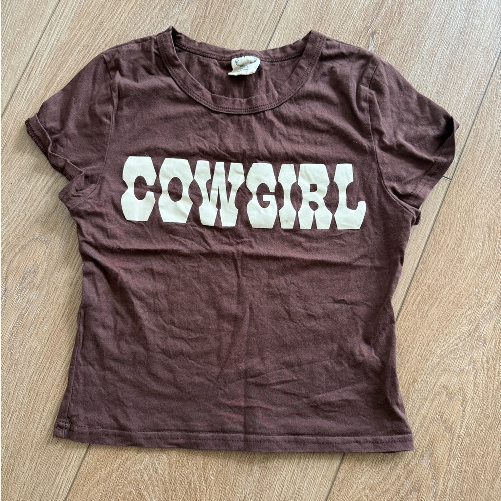 Cowgirl Graphic Tee - Brown with Cream Print